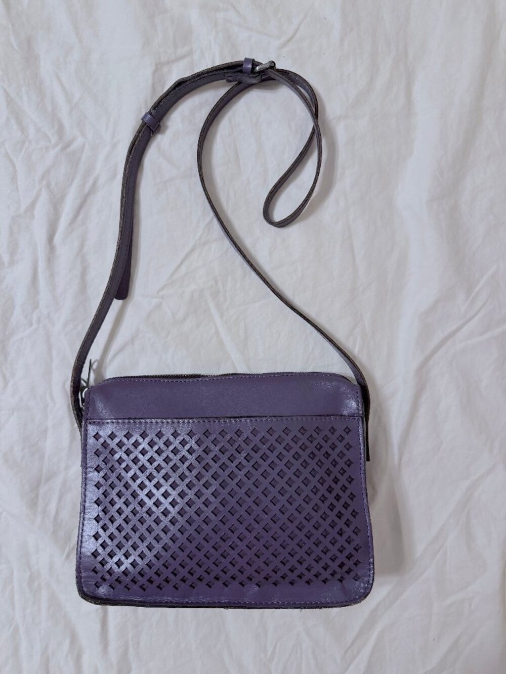 Patricia Nash Purple Amethyst Leather Perforated Top Zip Crossbody Purse